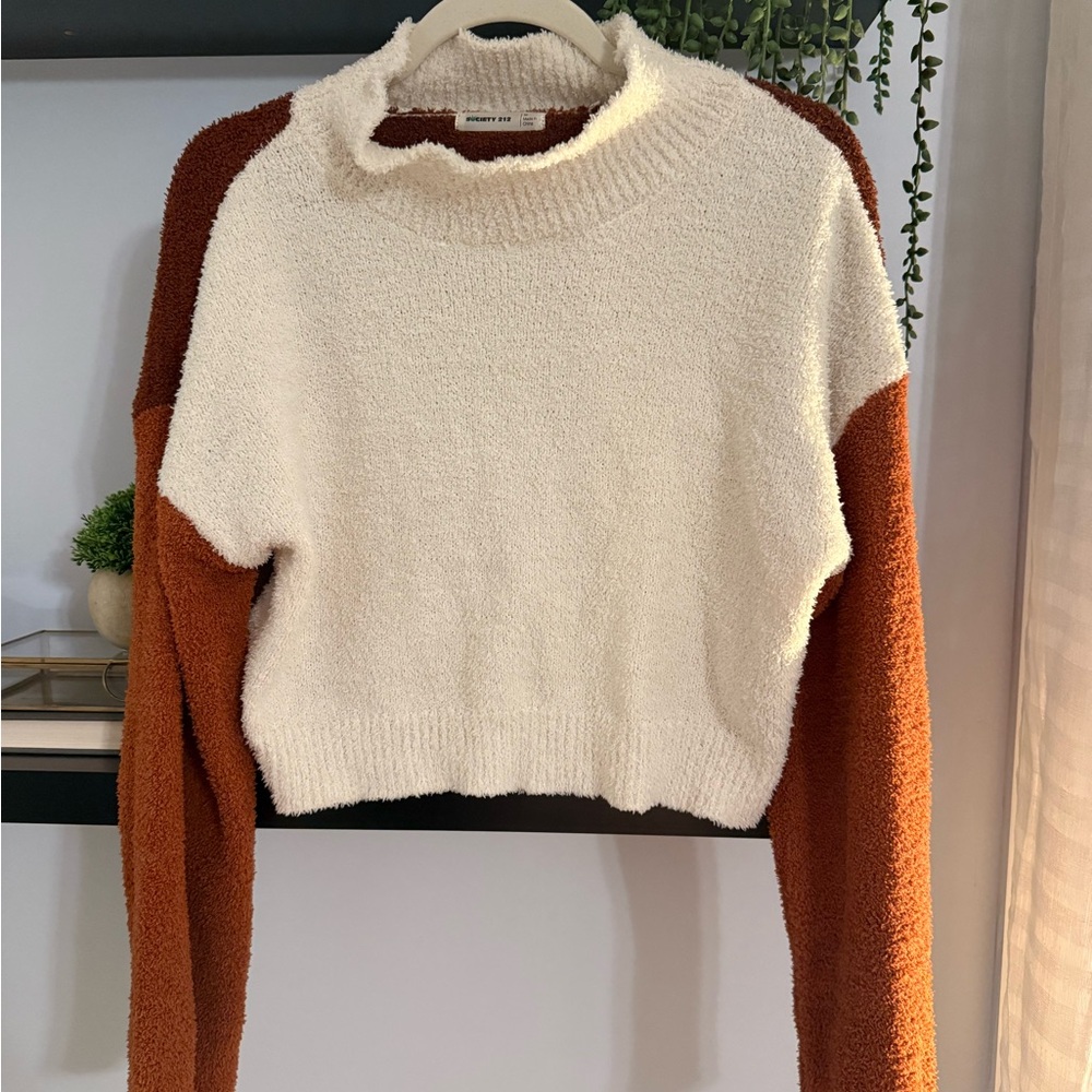 Colorblock Women Sweater - Cream and Brown